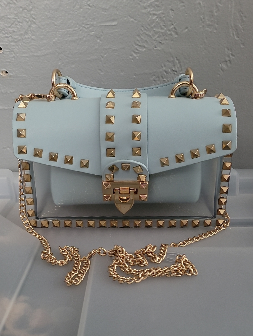 Studded Chain Crossbody Bag in Light Blue